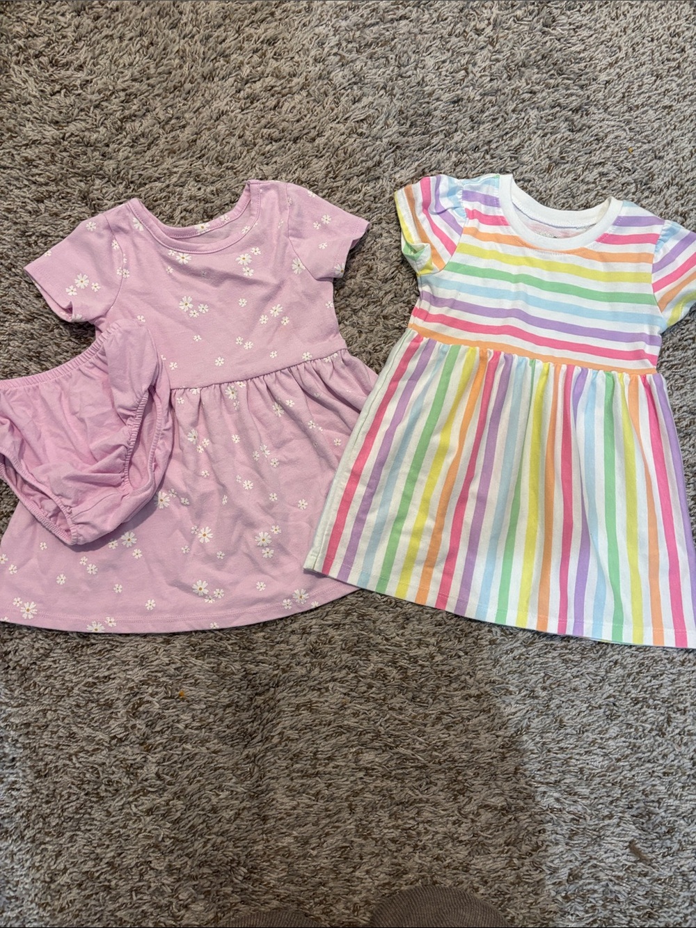Cat & Jack Pink Floral Dress and Rainbow Stripe Dress Set